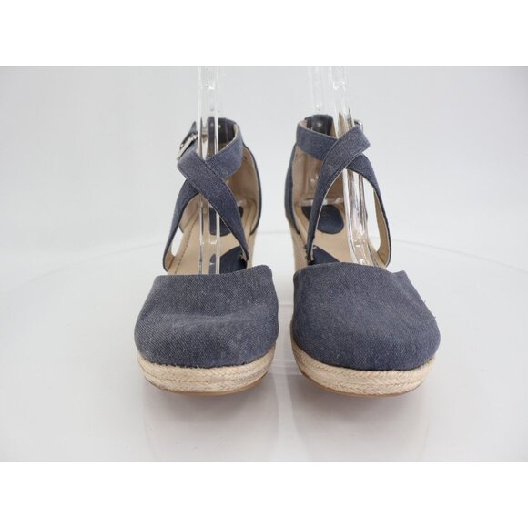 BOC Born Shoes Womens 8 M Bree Cross Ankle Strap Wedge Espadrille Blue Fabric - Picture 2 of 11